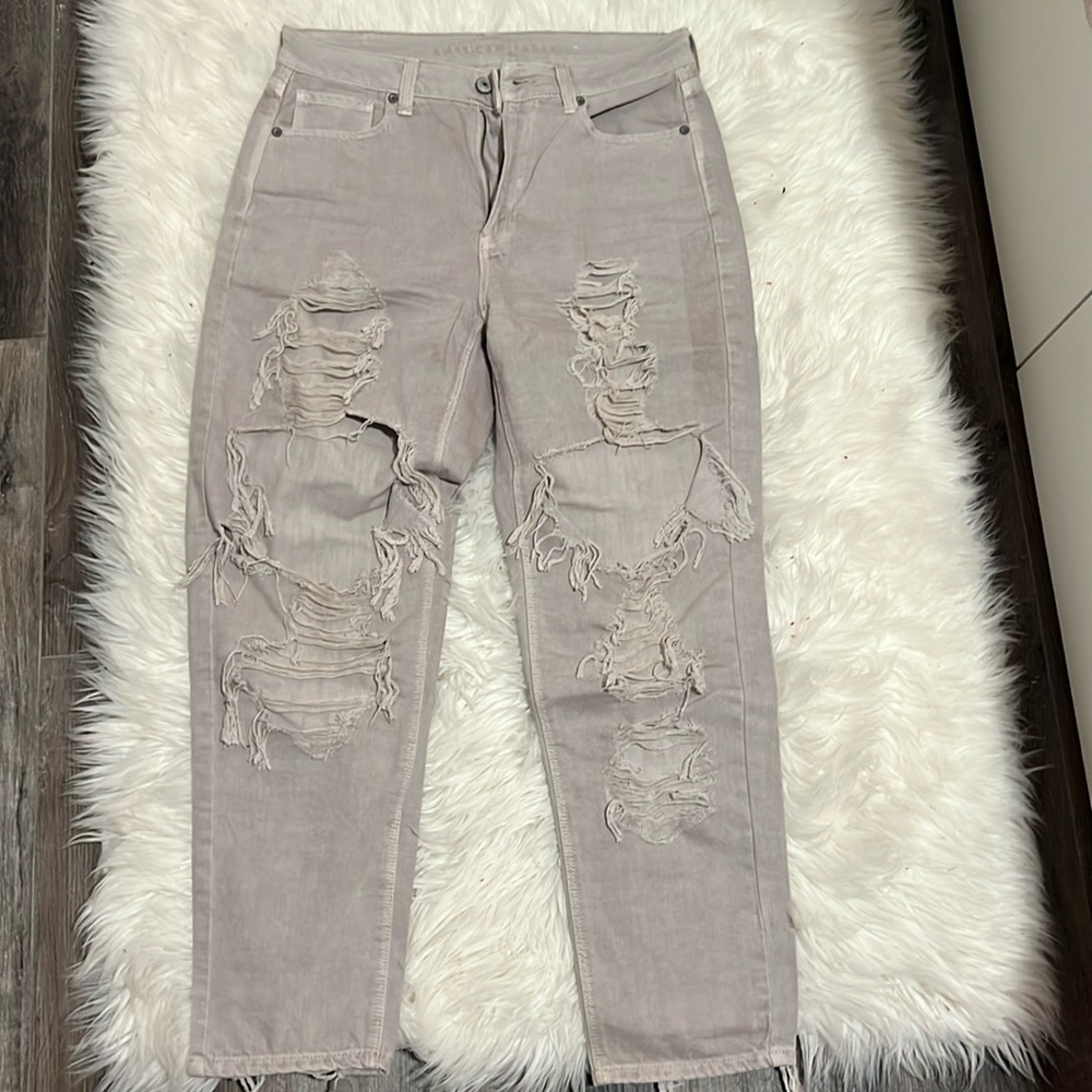 American Eagle grey ripped mom jeans